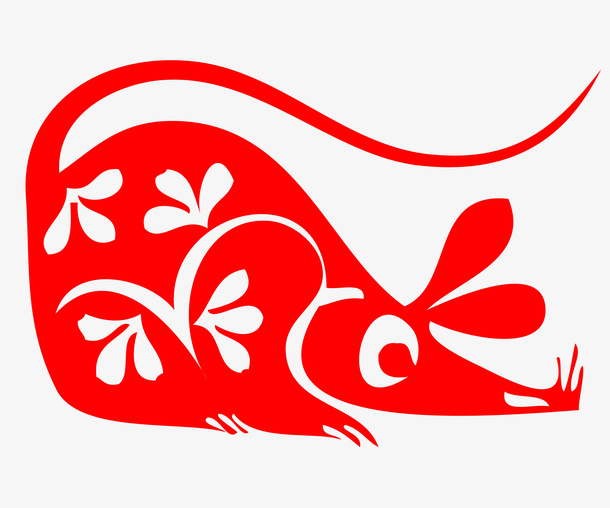 鼠年红色窗花剪纸免抠