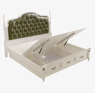 储物高箱床白色婚床免抠