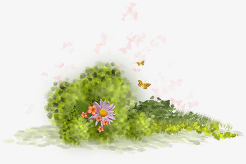 清新鲜花草地免抠