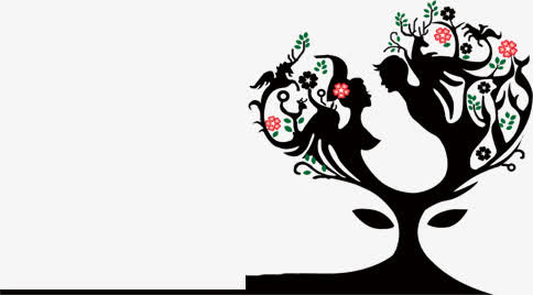 卡通情侣树型墨迹免抠