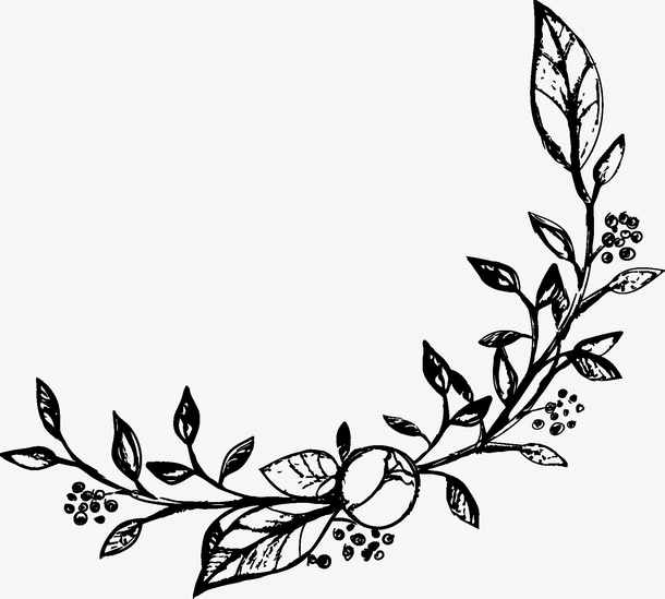 手绘树叶上的花朵免抠