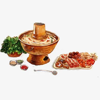铜火锅手绘画素材图片免抠