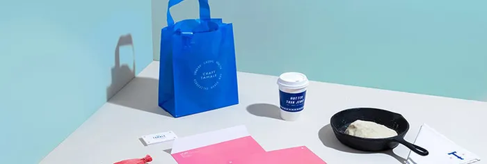 蓝色文艺小清新平底锅奶茶布袋背景图高清