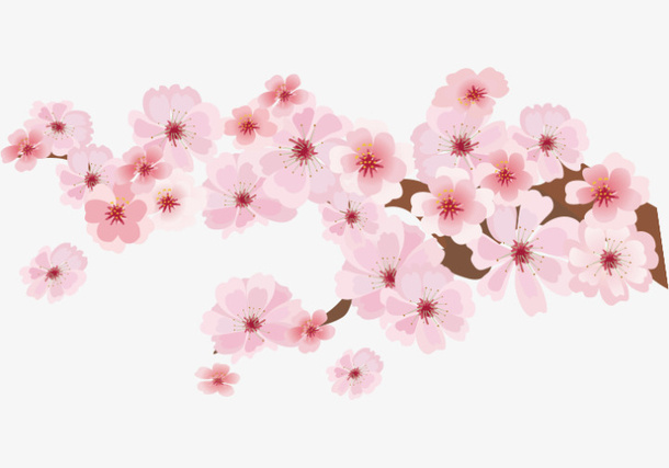 粉色中国风桃花花枝免抠