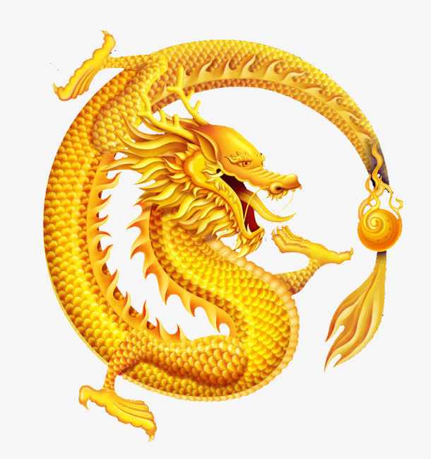 手绘金色龙免抠