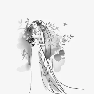 水墨画穿婚纱的女人免抠 水墨画穿婚纱的女人免抠