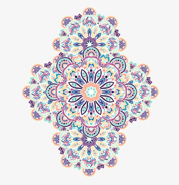 彩色波西米亚风花纹矢量图免抠