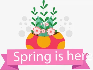 浪漫春天盆栽标签免抠