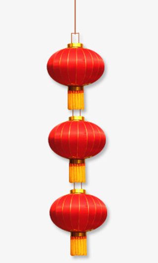 三个红色灯笼连排免抠