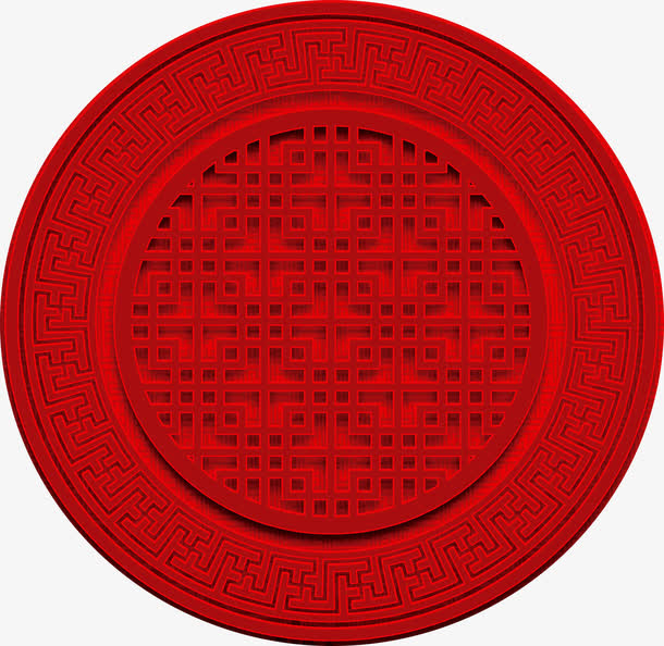 红色中国风圆形门楣免抠