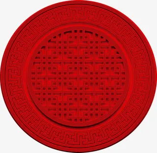 红色中国风圆形门楣免抠