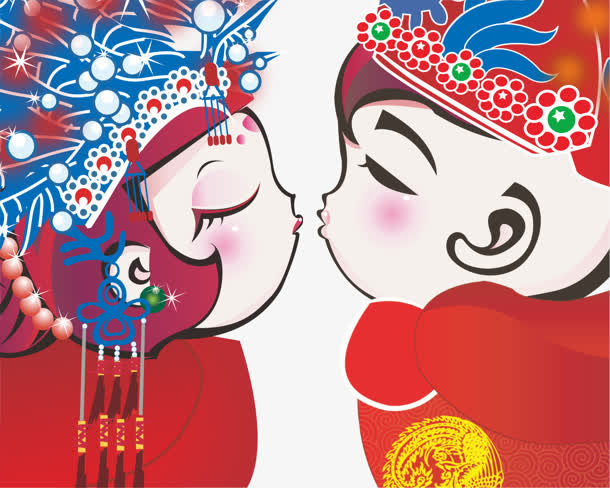 中国古典结婚风格卡通人物免抠