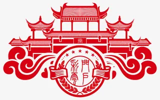 中国古建筑 传统 剪纸 中国红 透明背景