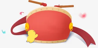 红色春节卡通鼓展板免抠