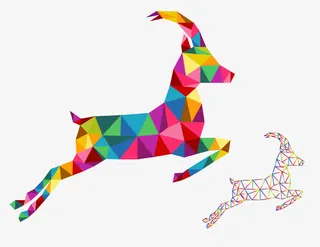 彩色晶格化线性化奔跑的鹿免抠