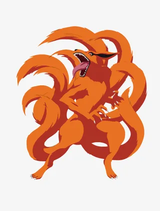 手绘卡通动物九尾狐狸张嘴免抠免抠