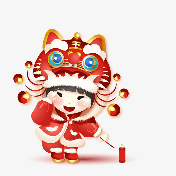 虎娃娃，恭贺春节，虎年，鞭炮免抠