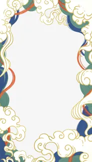 祥云，长方形边框，复古，国潮免抠