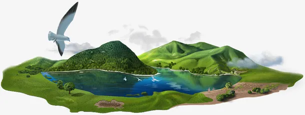 青山绿水美好风景图免抠