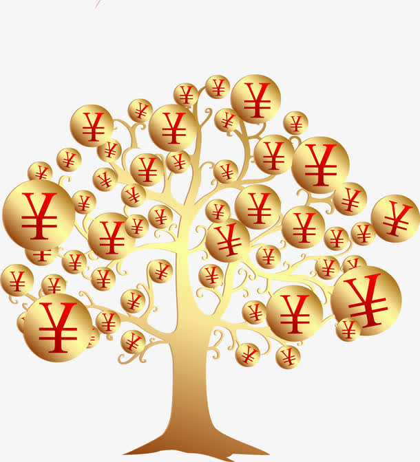 矢量金色摇钱树免抠