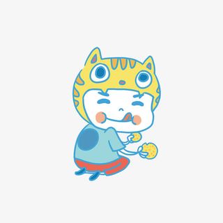 卡通跪坐在地上吃饼干的贪吃的男免抠