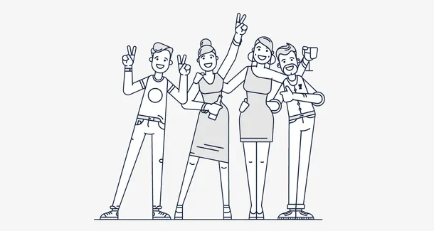 手绘高兴的男女效果图免抠