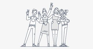 手绘高兴的男女效果图免抠