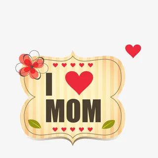 母亲节红色心形标签免抠