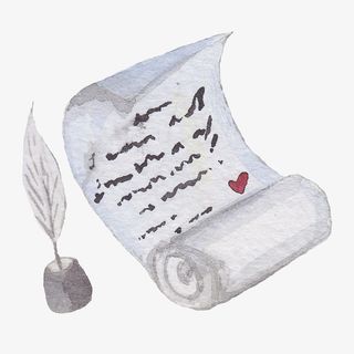 手绘羽毛笔和信纸插画免抠