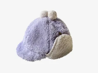 新款宝宝翻边羊羔绒雪地帽免抠