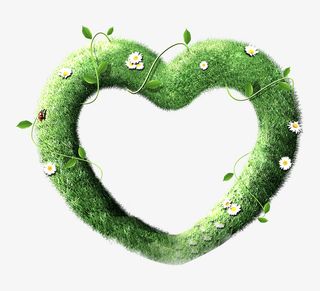 绿色清新草丛爱心装饰图案免抠