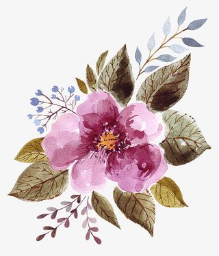 复古水彩花朵免抠