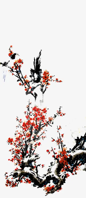 水墨风格创意上水梅花造型免抠