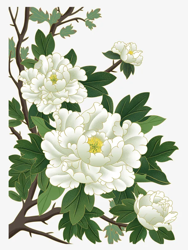 国潮 中国风 牡丹 手绘免抠