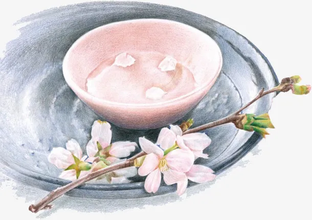 杯水 花朵 碟子 古风免抠