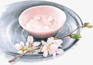 杯水 花朵 碟子 古风免抠