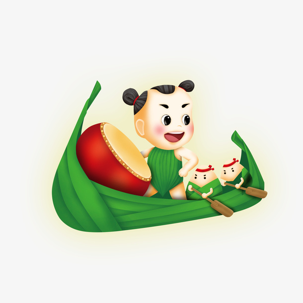 插画粽子人物龙舟形象图免抠