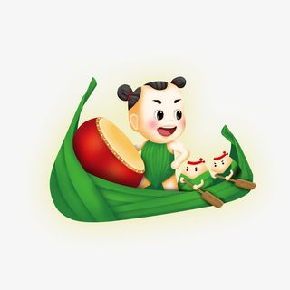 插画粽子人物龙舟形象图免抠