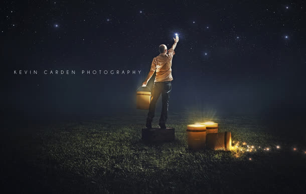 用手去抓星星的星空夜景免抠