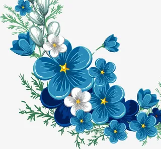 卡通手绘蓝色花边免抠