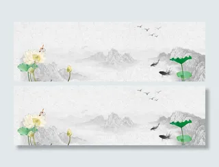 淡雅中国风水墨画banner背景高清