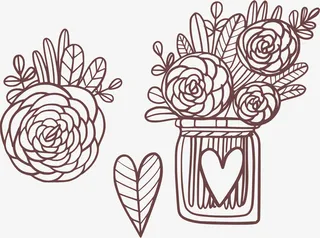 爱情主题线描叶子透明png免抠