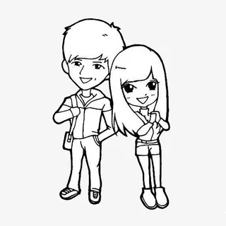 情侣相互依偎简笔画图案免抠