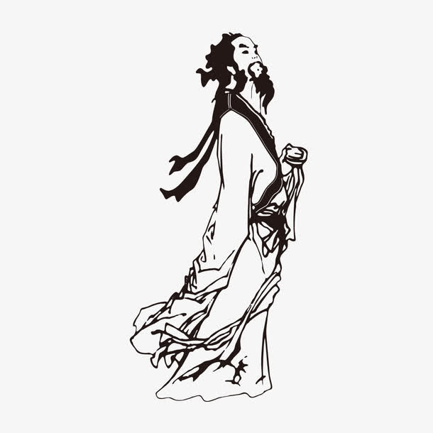 古代人物李白素描免抠