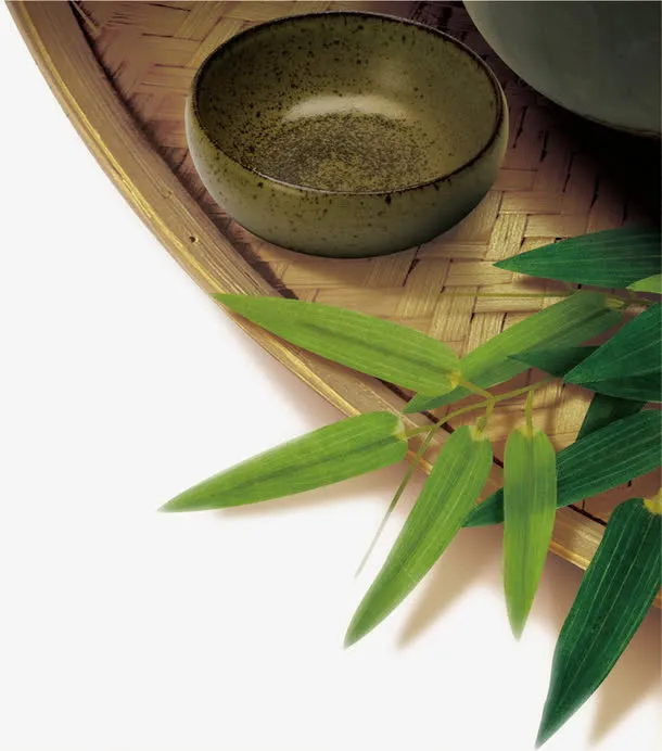 粽叶竹筛匾石钵装饰背景