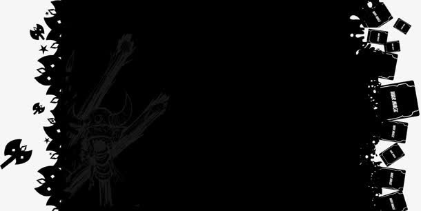 黑色花纹游戏标签免抠