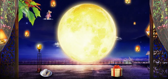 简约中秋节月亮广告banner高清