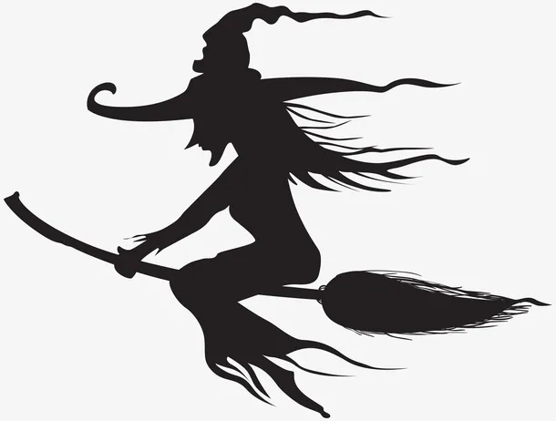 万圣节女巫黑色剪影黑夜影子免抠