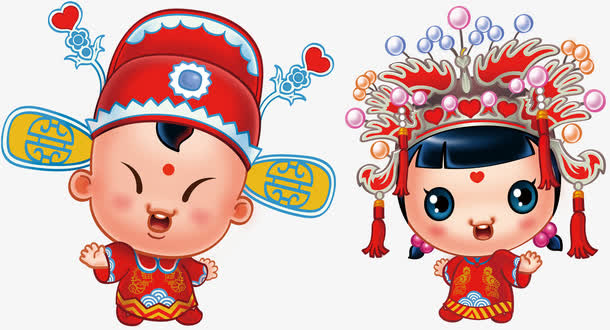 金童玉女春节百年好合凤冠霞帔免抠