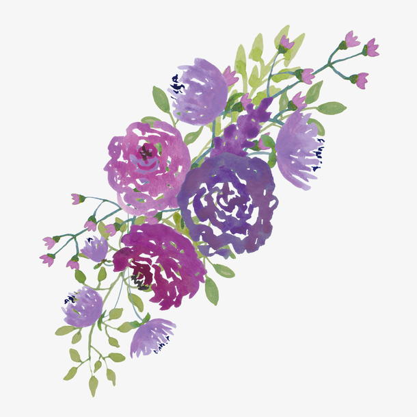 水彩紫色花朵免抠